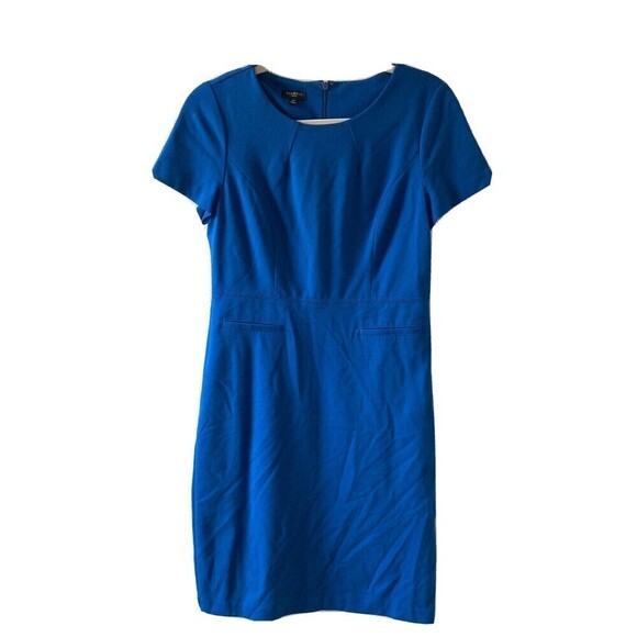 Talbots Womens Size 2 Petites 2P Blue Solid Rayon Nylon Blend Sheath Dress - Picture 1 of 6